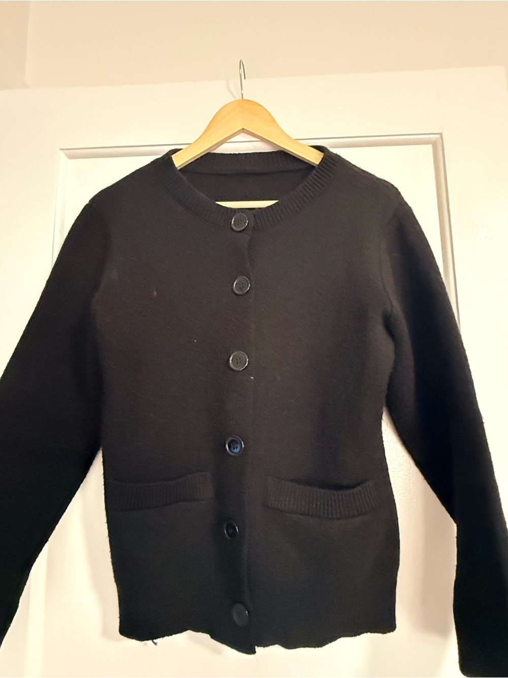 Quince Black Classic Button-Front Crewneck Cardigan - Picture 2 of 4